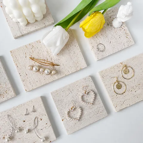 Minimalistische Natuursteen Travertijn Fotografie Prop Sieraden Display Tray Stilleven Achtergrond