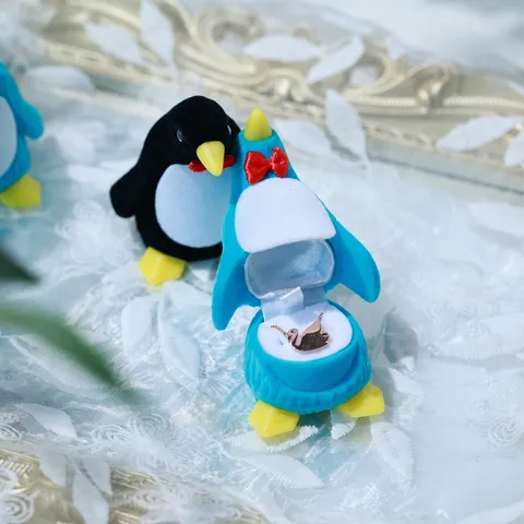 Boîte à Bijoux Mignonne Manchot Flocé Étui de Rangement pour Bague Boucle d'Oreille Boîte Cadeau pour Femmes