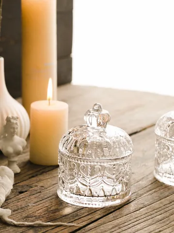 Europees Retro Inreliëf Glas Sieradendoos Transparant Kroon Opbergpot Kristal Decoratieve Houder Voor Ketting Oorbellen Snoep