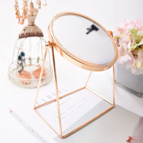 European Vintage Copper Makeup Mirror Single Sided Rotating Desktop Vanity Mirror With Hollow Frame For Home Decor