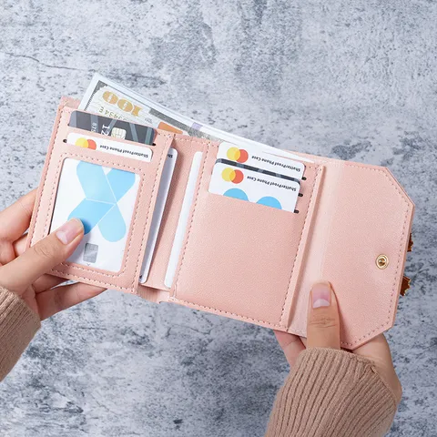 Women Short Wallet PU Leather Bowknot Trifold Coin Purse Simple Fashion Solid Color Multi Card Slot Clutch Wallet For Daily