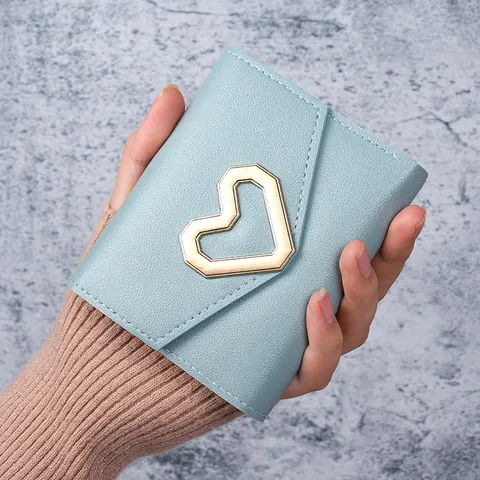 Women Mini Heart Coin Purse PU Leather Card Holder Wallet Small Handheld Money Pouch Solid Color Fashion Sweet Wallet