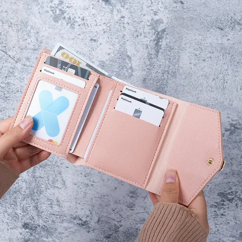 Women Mini Heart Coin Purse PU Leather Card Holder Wallet Small Handheld Money Pouch Solid Color Fashion Sweet Wallet