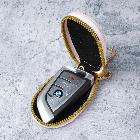 Minimalistische PU Leder Sleuteletui Chique Autosleutelhoes Compacte Gekorrelde Rits Sleutelhouder Met Metalen Kreeftsluiting Voor Dagelijks Gebruik Mannen Vrouwen