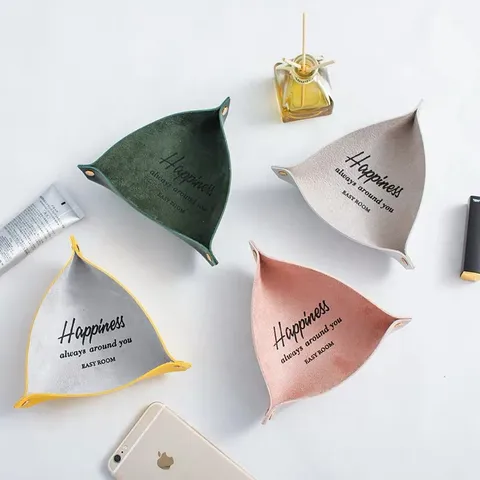 Creatieve PU Leer Driehoek Bureau Opbergdoos Opvouwbare Sieraden Schaal Sleutel Organizer