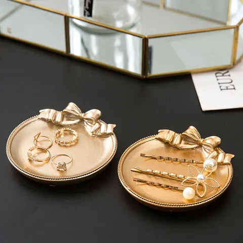 Vintage Hars Strik Sieradenshowtray Retro Goud Zilver Ronde Opbergplaat Bureau Organizer Fotorekwisiet