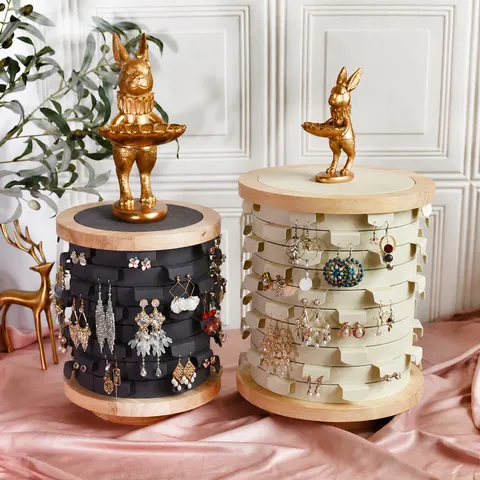 Massief Houten Roterende Oorring Display Standaard Meerdere Lagen Sieraden Organizer Rek