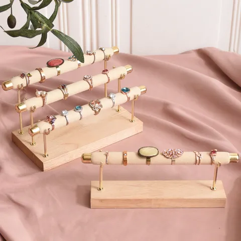 Massief Houten Ring Display Standaard Fluweel Metaal Sieraden Organizer Enkele en Meerdere Lagen Ringhouder Vitrine