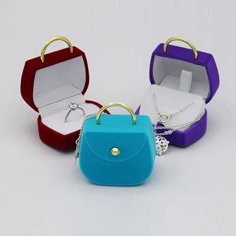 Tragbare Mini Samt Handtasche Form Schmuckkästchen Niedlicher Ring Ohrring Halskette Aufbewahrung Organizer Etui Geschenk