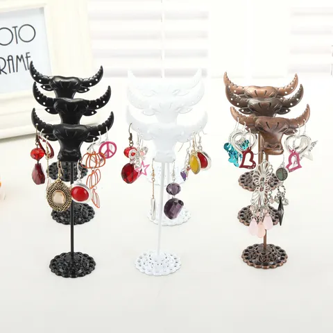 Kreativer Eisen Ohrring Display Ständer Dreiteiliges Set Stierkopf Geformt Schmuck Organizer Halter Ständer Für Zuhause Geschäft