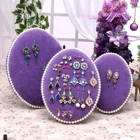 Fluwelen Sieraden Display Standaard Ovale Oorbelhouder Ketting Organizer Bord Met Kunstparel Rand Voor Thuis Bureau Decor