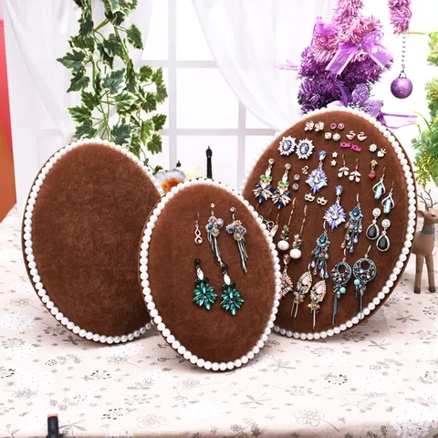 Fluwelen Sieraden Display Standaard Ovale Oorbelhouder Ketting Organizer Bord Met Kunstparel Rand Voor Thuis Bureau Decor