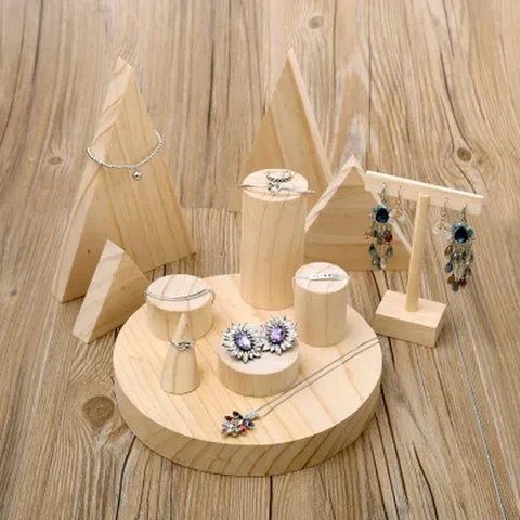 Natuurlijke Houten Sieraden Display Standaard Houten Ketting Armband Ring Oorring Organizer Houder Multifunctionele Vitrine