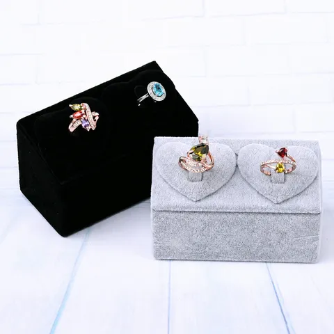 Doppeltes Herz Samt Ringhalter Display Ständer Paare Ring Aufbewahrung Organizer Schmuck Display Box Show Ständer Tablett