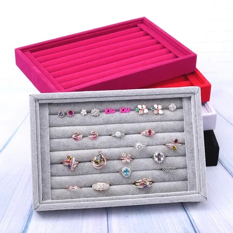 Samt Schmuck Präsentation Tablett Ring Ohrring Aufbewahrung Box Organizer für Zuhause Einzelhandel