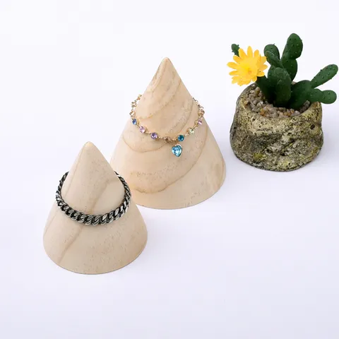 Solid Wood Cone Bracelet Display Stand Pine Wood Jewelry Organizer Rack Ring Holder Countertop Photography Props