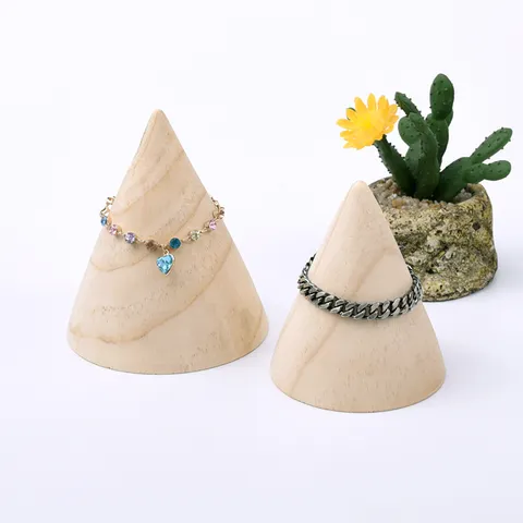 Solid Wood Cone Bracelet Display Stand Pine Wood Jewelry Organizer Rack Ring Holder Countertop Photography Props