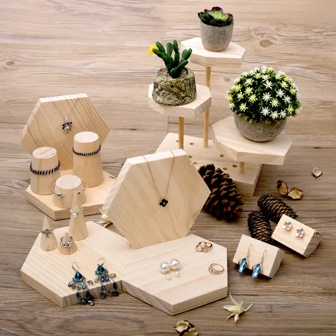 Massief Houten Sieraden Display Standring Houder Ketting Oorring Tray Armband Organizer Houten Opbergrek Voor Winkel Thuis