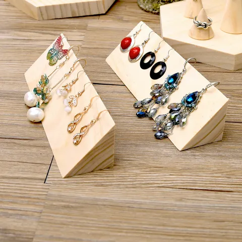 Support de Présentation de Bijoux en Bois de Pin Naturel Triangle Long Support de Boucle d'Oreille Organisateur de Bureau