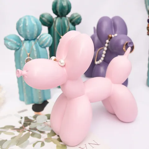 Nordic Creative Balloon Dog Jewelry Organizer Cute Resin Desktop Ornament Ring Holder Necklace Stand Home Decor