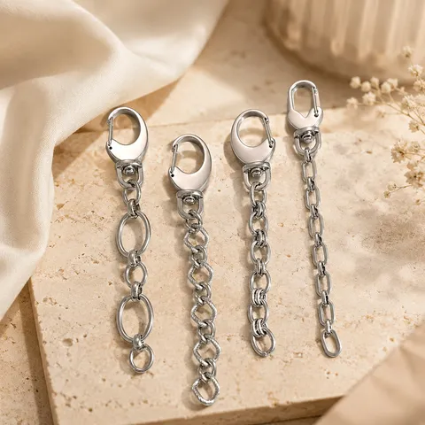 Minimalist Stainless Steel DIY Bag Chain Geometric Pattern Keychain Pendant For Men Women Waterproof Hypoallergenic Polished Silver Metal Luggage Charm Accessory Gift