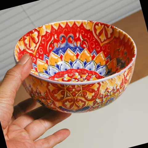 Set di Ciotole e Piatti in Ceramica Bohemien Sottosmalto Floreale Mandala per Cucina Pranzo Casa