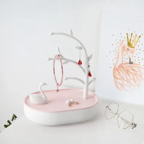 Caja de Almacenamiento de Joyas de El Lago de los Cisnes Organizador de Escritorio de Plástico Con Diseño de Cisne y Rama Soporte