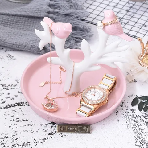 Ceramic Bird And Tree Jewelry Tray Ring Holder Key Storage Desktop Organizer Ornament Modern Home Decor