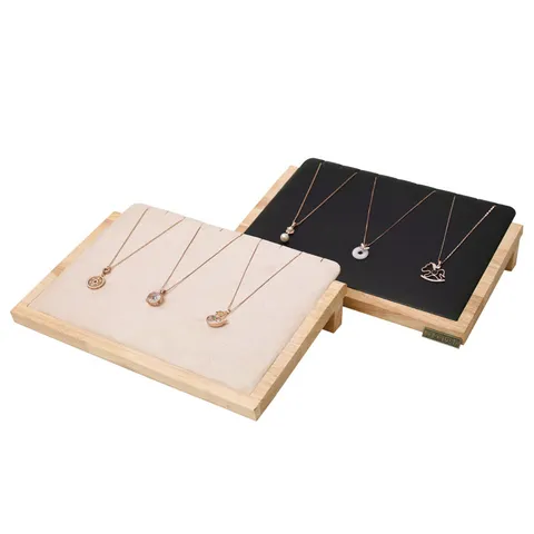 Massief Houten Ketting Display Stand Leder Fluweel Sieraden Organizer Vitrine Rek Voor Winkel Toonbank Vitrine Thuis Opslag