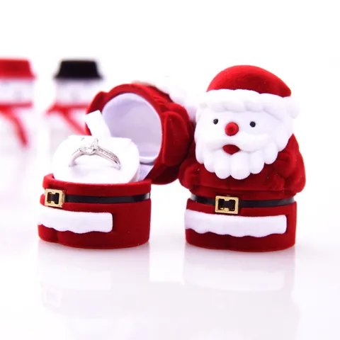 Scatola per Anelli Floccata Babbo Natale Carina Scatola portaoggetti per Gioielli con Cartoni Animati Custodia per Anelli in Velluto Rosso per Regalo di Natale Confezione di Gioielli