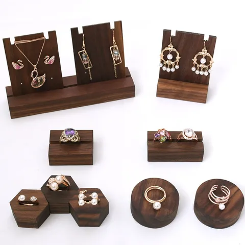 Solid Black Walnut Wood Jewelry Display Stand Necklace Ring Earring Organizer Countertop Showcase Tray Holder