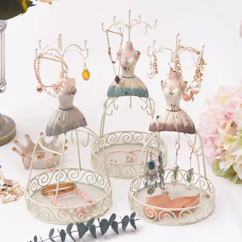 Vintage Iron And Resin Mannequin Jewelry Display Stand Dress Form Earring Necklace Storage Holder Organizer