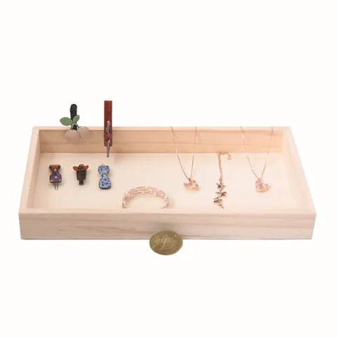 Solid Wood Jewelry Tray Storage Organizer 10-Grid Ring Earring Display Stand Minimalist Wooden Desktop Storage Plate