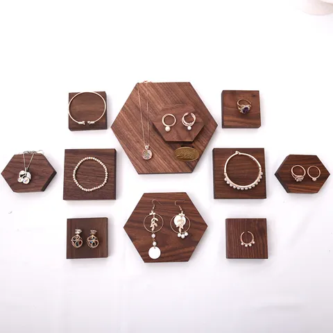 Zwart Walnotenhout Sieraden Display Standaard Geometrisch Dienblad Ring Oorring Ketting Houder Organizer Bureau Decor