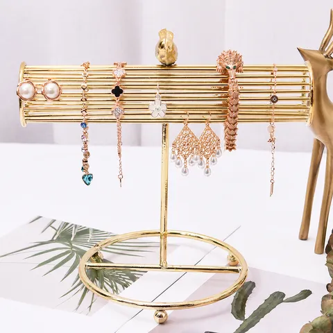 Soporte de Exhibición de Joyas de Metal Dorado Minimalista Nórdico Con Decoración de Pájaro Pequeño Para Pendientes Pulseras Collares Relojes