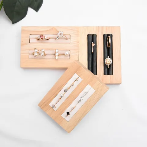 Solid Wood Ring Display Stand Slot Jewelry Holder Wooden Tray Organizer For Earring Storage Photography Props Showcase