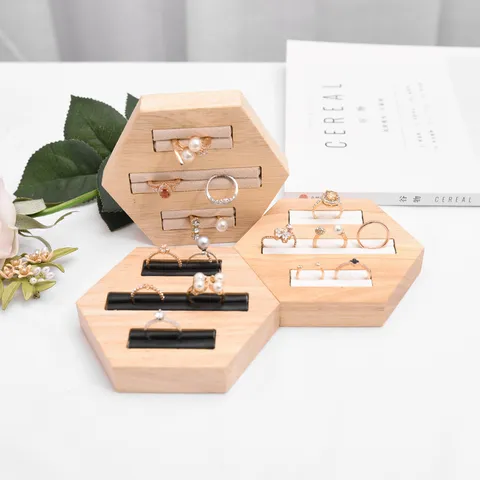 Wooden Hexagon Ring Display Stand Minimalist Jewelry Organizer Holder For Earrings Ring Storage Home Desktop Decor Showcase