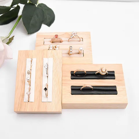 Solid Wood Ring Display Stand Slot Jewelry Holder Wooden Tray Organizer For Earring Storage Photography Props Showcase