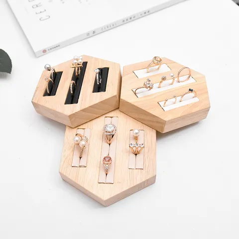 Wooden Hexagon Ring Display Stand Minimalist Jewelry Organizer Holder For Earrings Ring Storage Home Desktop Decor Showcase