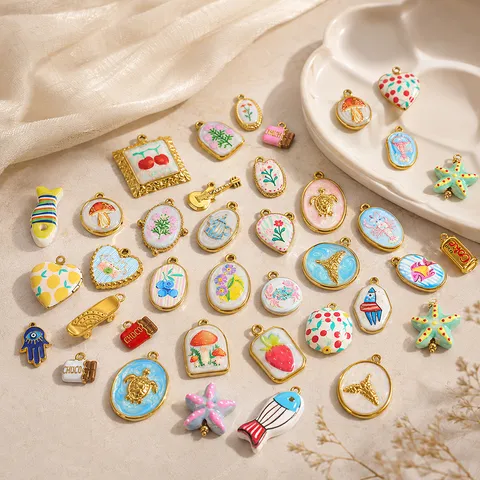 Stainless Steel Enamel Ocean Theme Heart Fruit Charm Pendants Gold Plated Waterproof Jewelry DIY Accessories For Women Bracelet Necklace