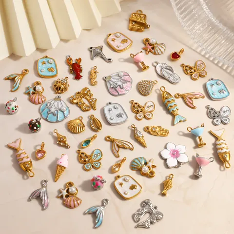 Edelstahl Schmuck Anhänger 18K Vergoldet Schmetterling Herz Seestern Emaille Strass Anhänger Für DIY Schmuckherstellung Halsketten Ohrringe Armband