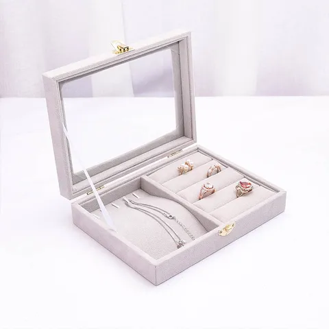 Samt Schmuckkästchen Mit Klarem Glasdeckel Mehrschichtig Ring Halskette Aufbewahrung Organizer Display Etui Für Damen Mädchen Schmuck