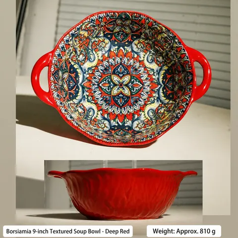 Ciotola per Zuppa in Ceramica Boema Con Doppia Maniglia Motivo Mandala Sotto Smalto Grande Insalatiera da Cucina Stoviglie