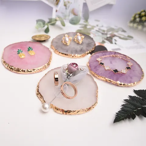 Hars Agaat Sieraden Display Schaal Vergulde Rand Decoratieve Plaat Ring Ketting Houder Fotografie Rekwisieten
