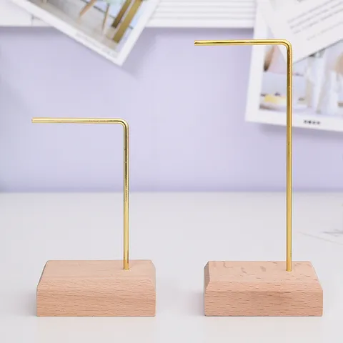 Nordic Minimalist Beech Wood And Iron Earring Display Stand T-Shaped Jewelry Organizer Ring Holder Desktop Storage Rack