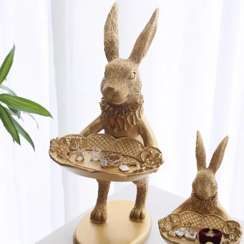 Nordic Creative Resin Rabbit Tray Χρυσό Ζώο Figurine Jewelry Storage Tray Ornament Home Decor Photography Prop