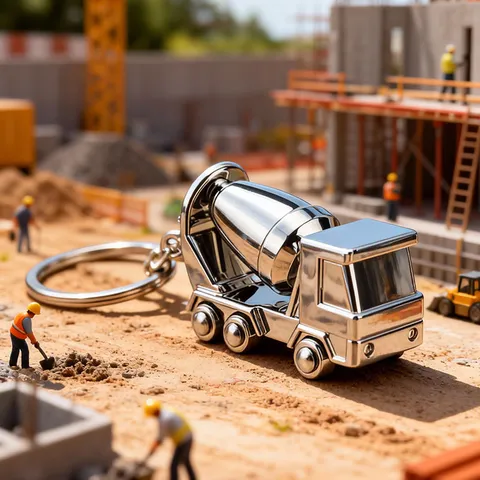 Simulation Zinc Alloy Cement Mixer Truck Keychain Mini Engineering Vehicle Model Pendant Bag Ornament For Men Kids Gift