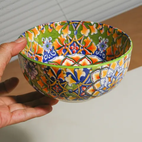 Set di Ciotole e Piatti in Ceramica Bohemien Sottosmalto Floreale Mandala per Cucina Pranzo Casa