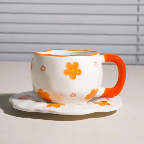 Juego De Taza Y Plato De Café De Cerámica Pintado A Mano Lindo Y Creativo Taza Y Plato Pellizcado Para Latte Y Té De La Tarde