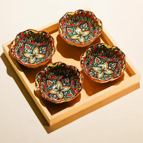 Set Piatto di Frutta in Ceramica Stile Bohémien Con Vassoio in Legno di Bambù Piatto da Portata Vintage Stampato Stoviglie